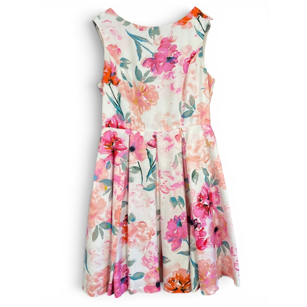 Donna Morgan Floral Fit & Flare Pleated Dress Womens 8 Pockets Bridal Shower